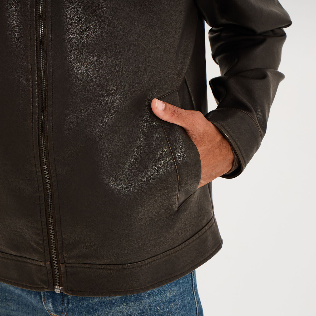 Veste courte simili cuir marron homme