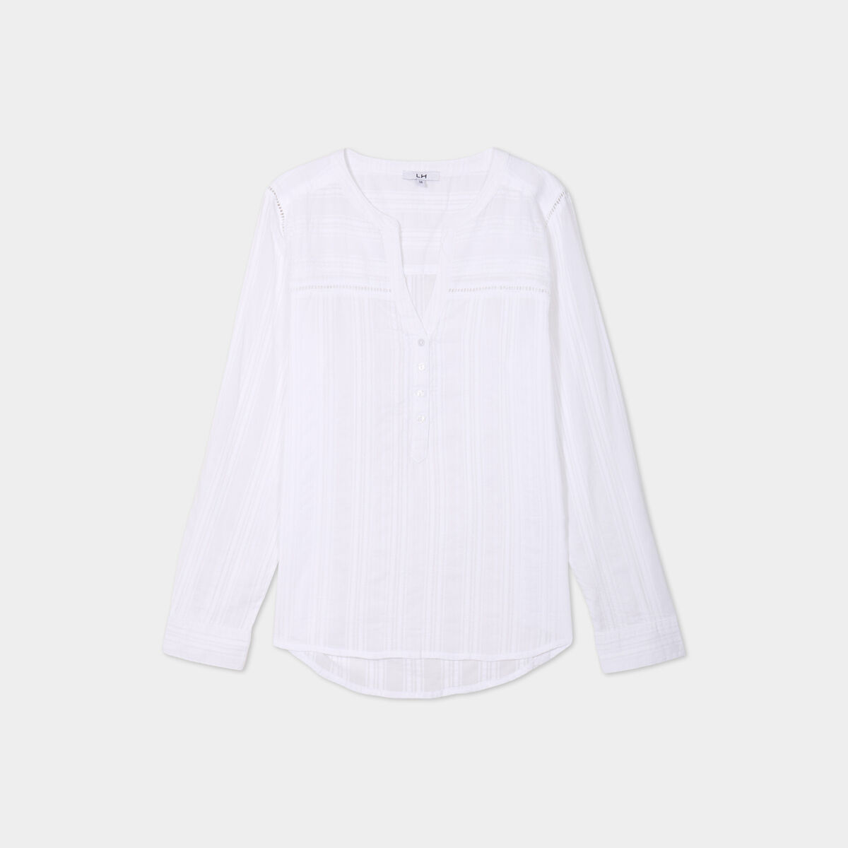 Blouse droite col mao coton blanc femme