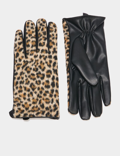Gants bi-mati&egrave;res noir femme