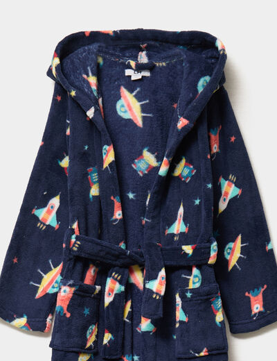 Peignoir à capuche effet polaire bleu garçon