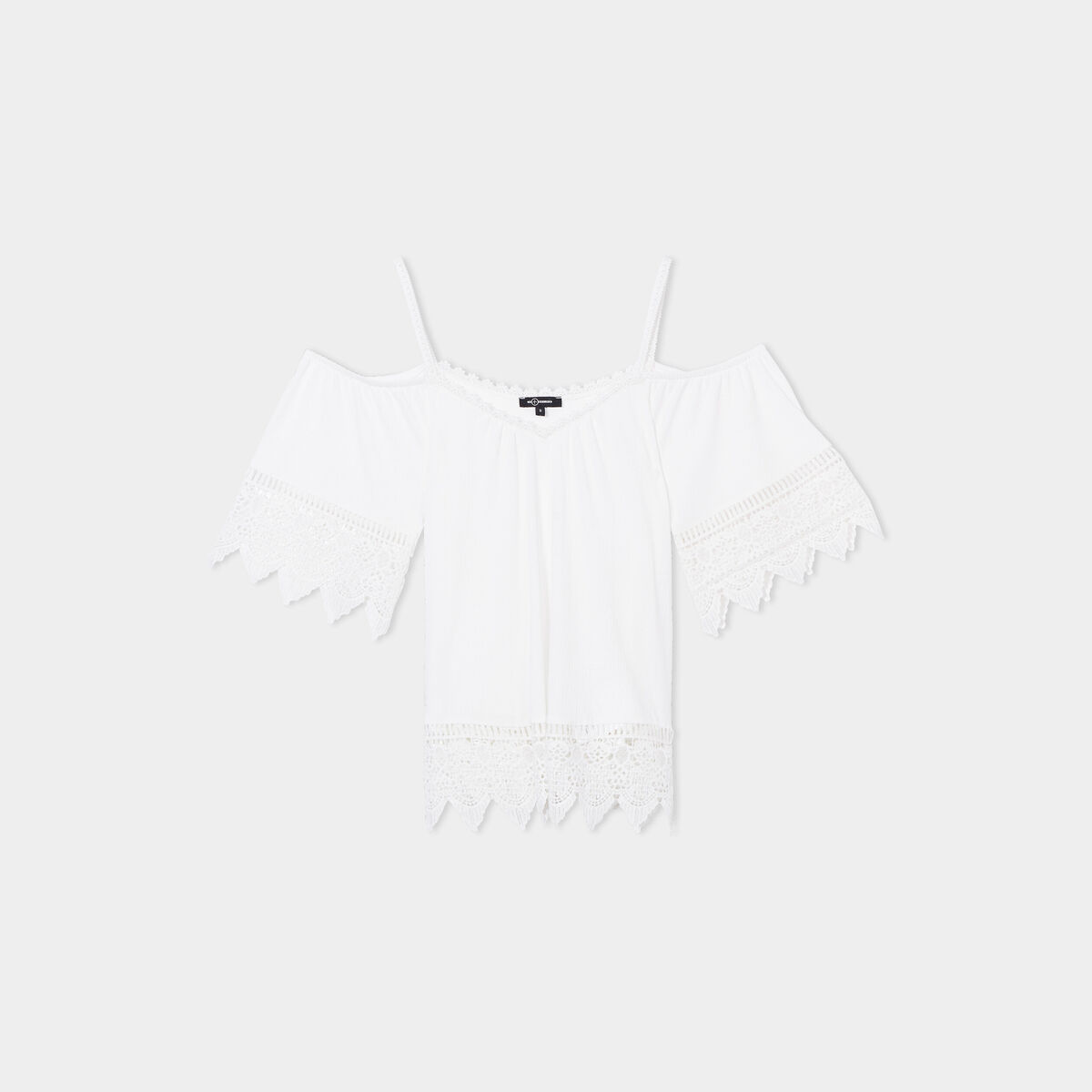 T-shirt col bardot et macram&eacute; Mosquitos blanc femme