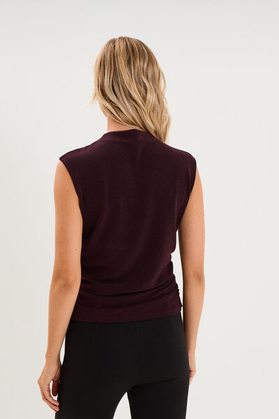 D&eacute;bardeur fronces et paillettes prune femme