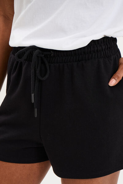 Short de jogging molletonn&eacute; ajust&eacute; noir femme