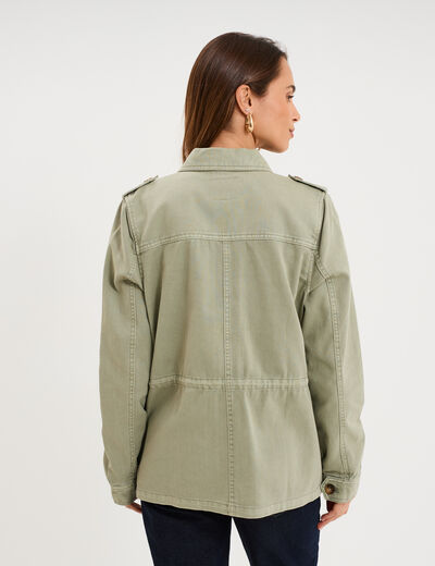Veste boutonn&eacute;e poches &agrave; rabat vert kaki femme