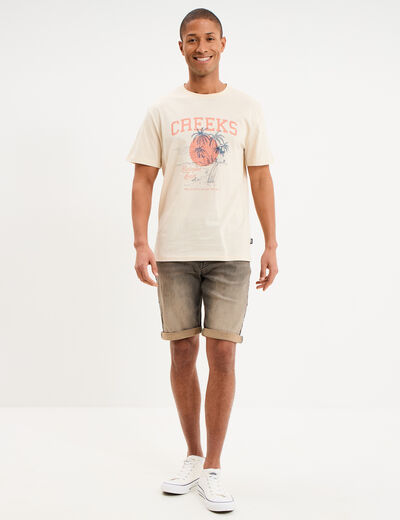 T-shirt col rond manches courtes coton ecru homme