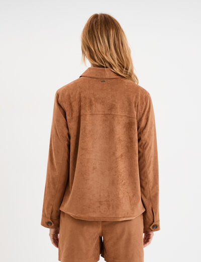Surchemise boutonnée effet suédine marron clair femme