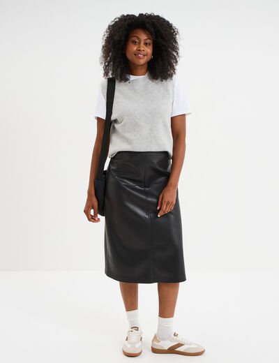 Pull sans manches col rond gris clair femme