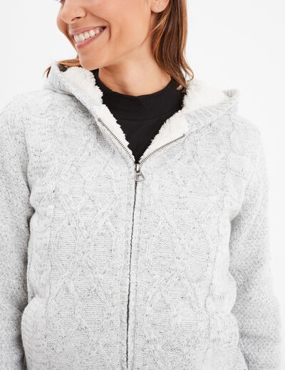 Sweat zippé doublure effet sherpa gris femme