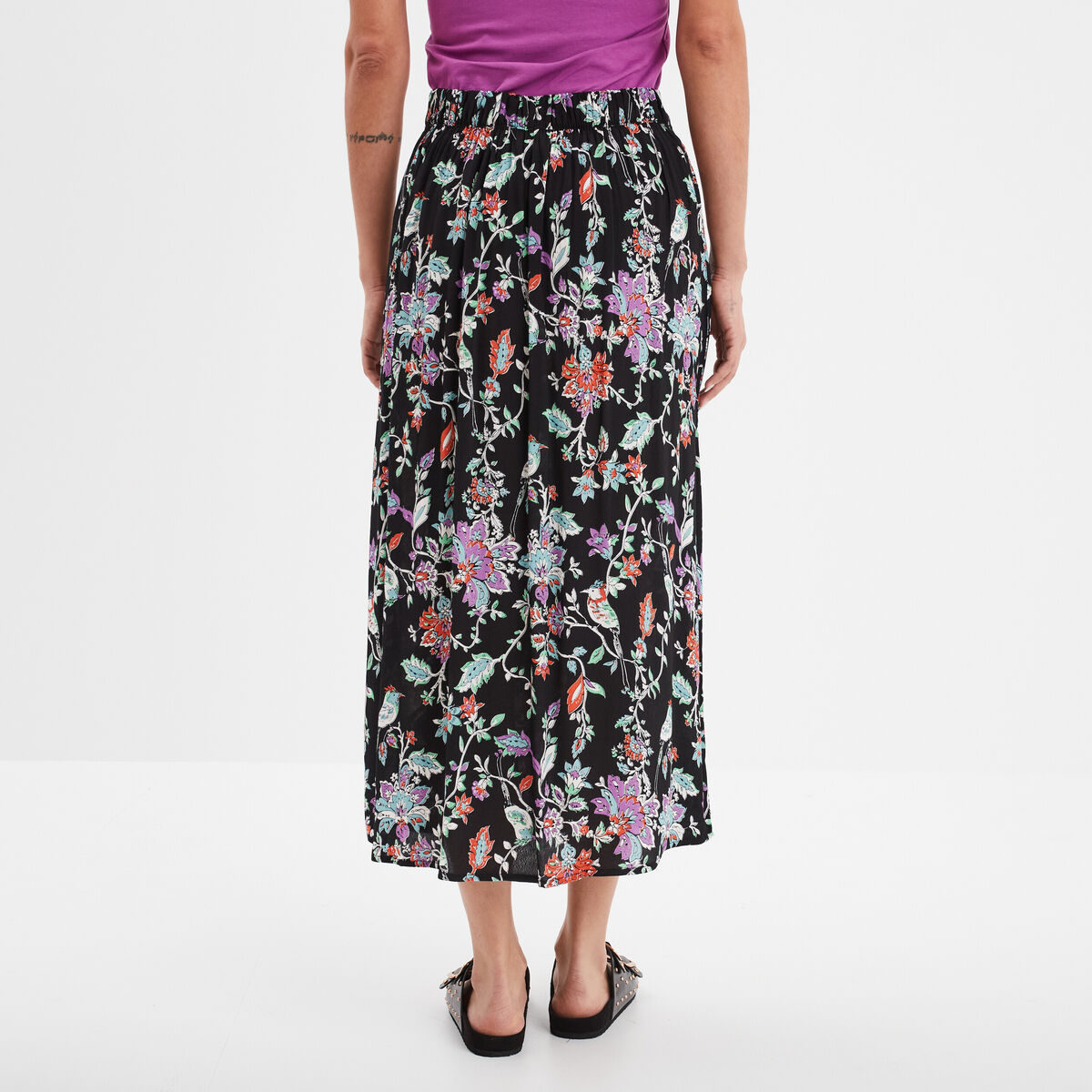 Jupe midi fendue fluide noir femme