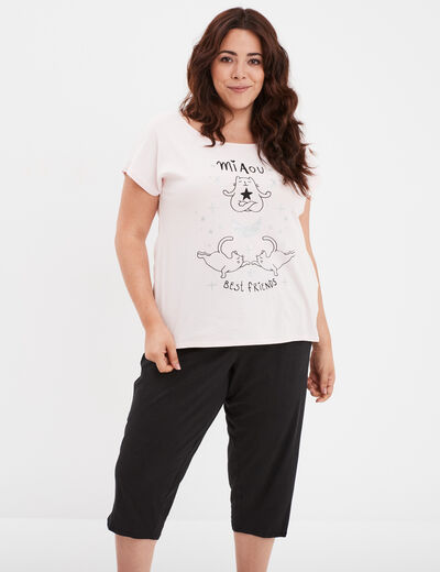 Ensemble pyjama corsaire coton rose poudrée femme grande taille