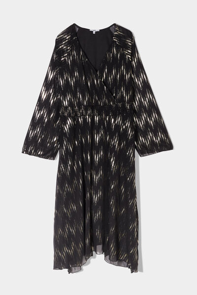 Robe longue évasée asymétrique noir femme