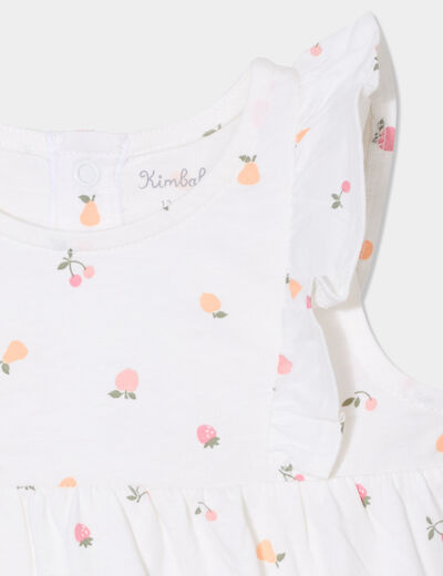 Ensemble combinaison avec bandeau coton ecru bébé fille