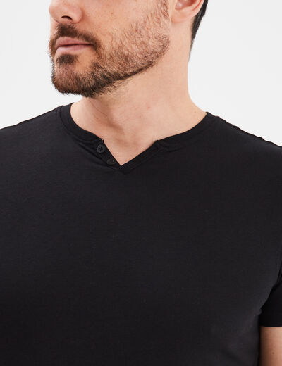 T-shirt manches courtes col tunisien noir homme