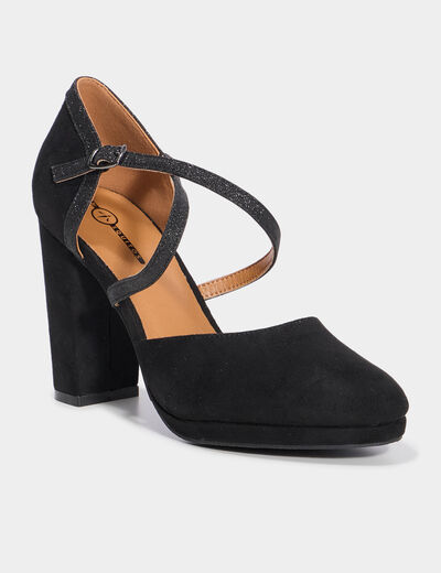 Escarpins &agrave; talons avec bride noir femme