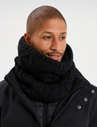 Tour de cou &agrave; torsades doubl&eacute; noir homme