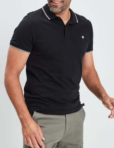 Polo manches courtes bords contrastés noir homme