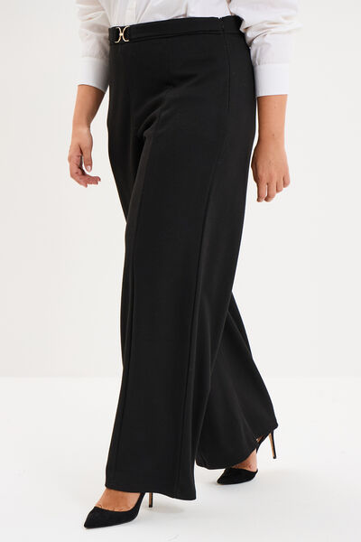 Pantalon city taille haute large boucle noir femme grande taille
