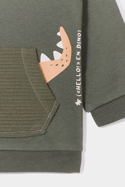 Sweat épaule boutonnée avec poche vert kaki bébé garçon