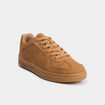Tennis basses &agrave; lacets effet su&eacute;dine marron clair homme