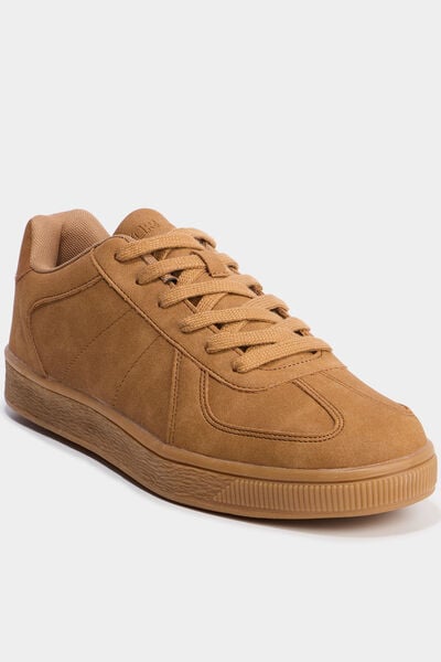 Tennis basses &agrave; lacets effet su&eacute;dine marron clair homme