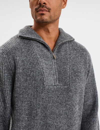 Pull avec col camionneur côtelé gris foncé homme