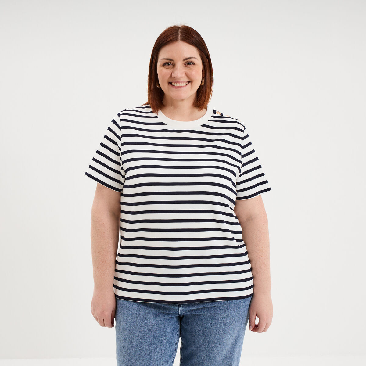 T-shirt manches courtes avec boutons ecru femme grande taille