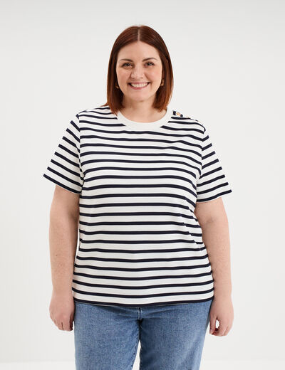 T-shirt manches courtes avec boutons ecru femme grande taille