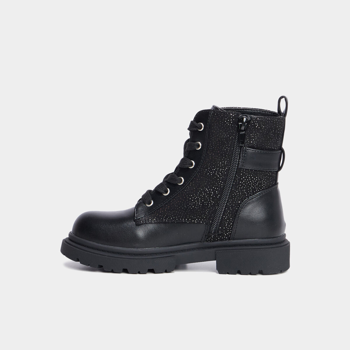 Bottines à lacets et boucles noir fille