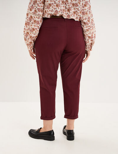 Pantalon chino taille haute coton violet fonc&eacute; femme grande taille