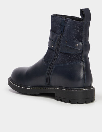 Bottines brides à clous en cuir bleu marine fille