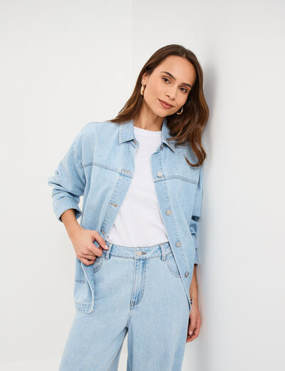 Veste surchemise oversize en jean coton denim triple stone femme