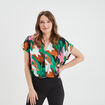 Blouse bijoux col en V manches courtes ecru femme