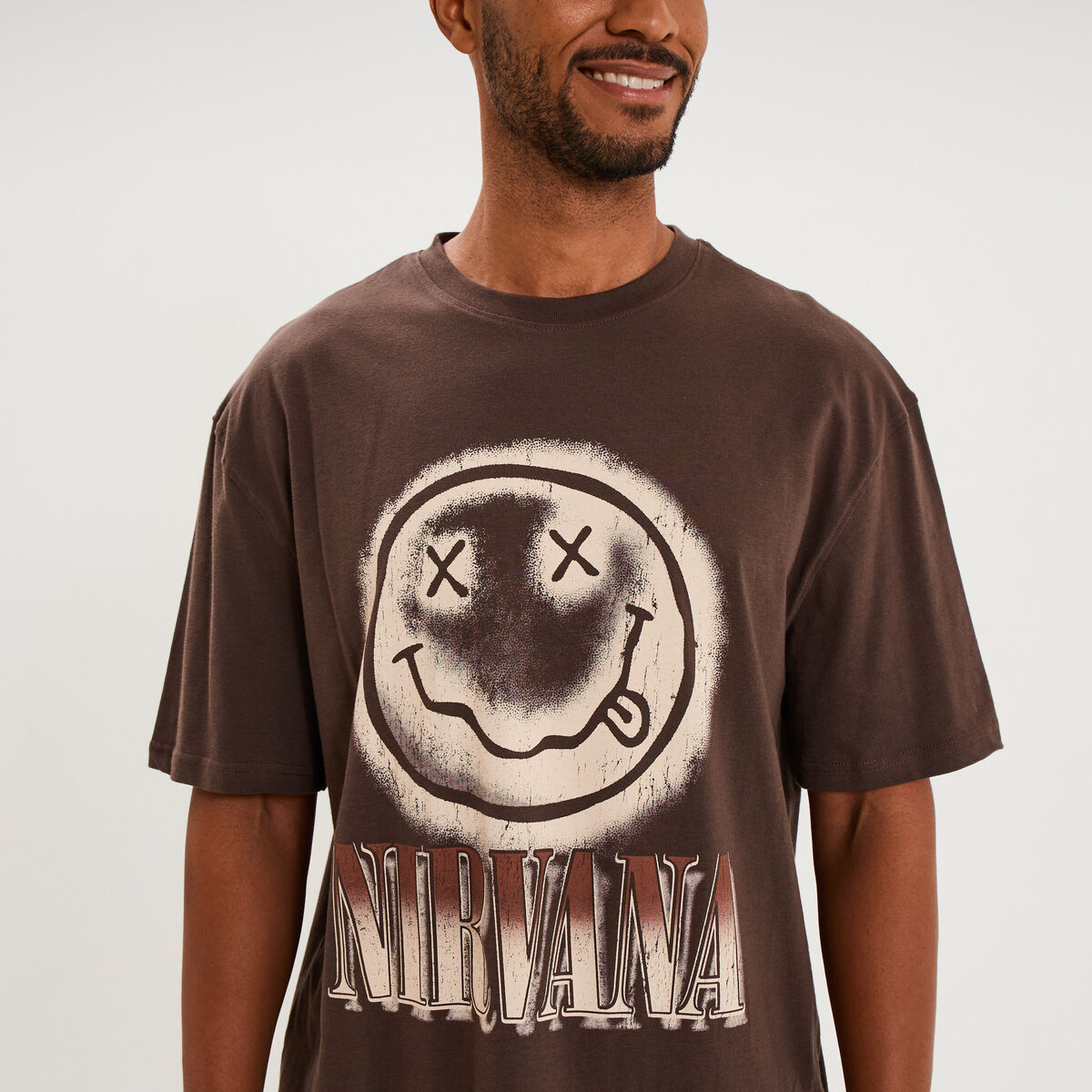 T-shirt manches courtes coton Nirvana marron fonc&eacute; homme