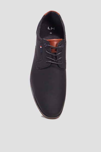Derbies texturées à lacets bout amande noir homme