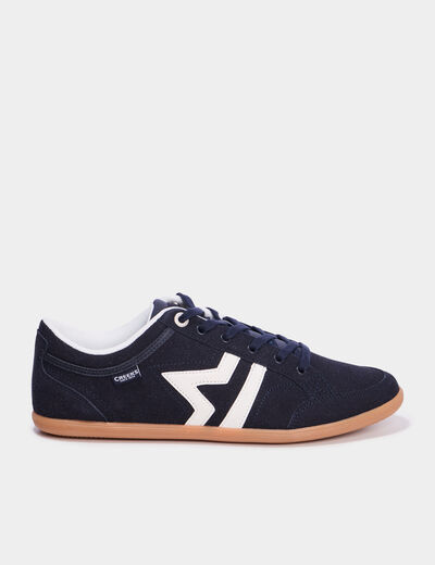 Tennis basses &agrave; lacets effet su&eacute;dine bleu marine homme