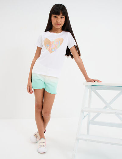 T-shirt manches courtes col rond coton ivoire fille