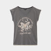 T-shirt coton col en V manches courtes gris anthracite femme