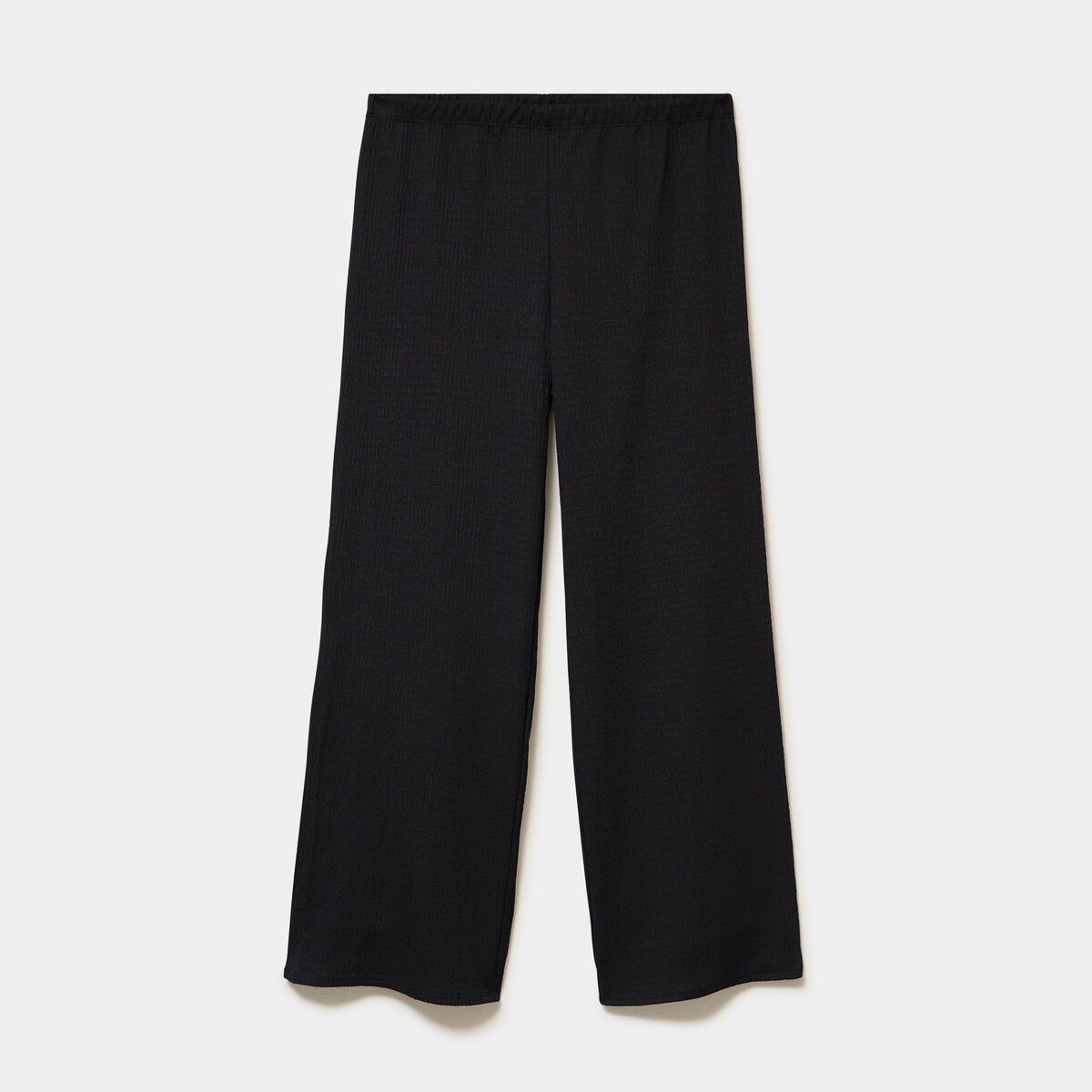 Pantalon large gaufr&eacute; taille &eacute;lastiqu&eacute;e noir femme