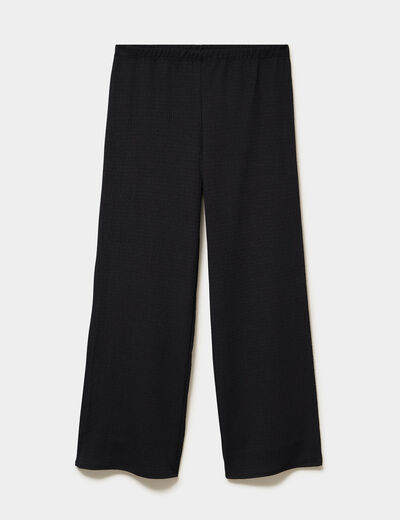 Pantalon large gaufr&eacute; taille &eacute;lastiqu&eacute;e noir femme
