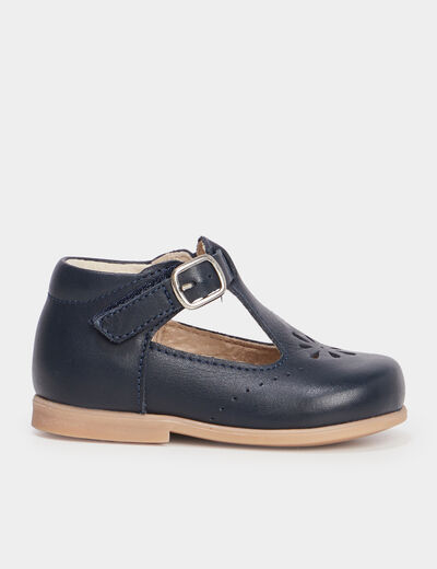 Chaussures salomé en cuir bleu bébé garçon