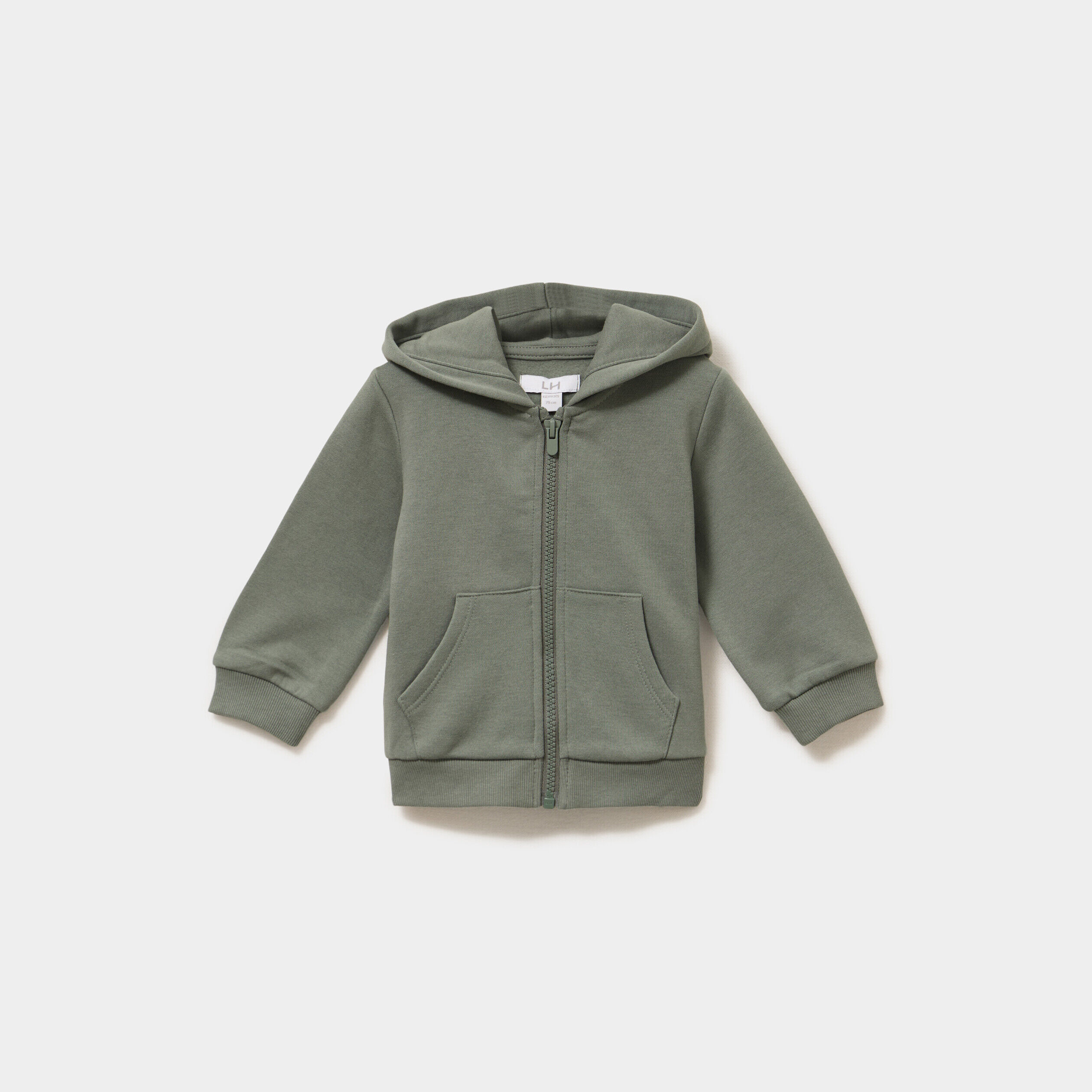 Sweat zippé molletonné à capuche vert kaki bébé garçon LH