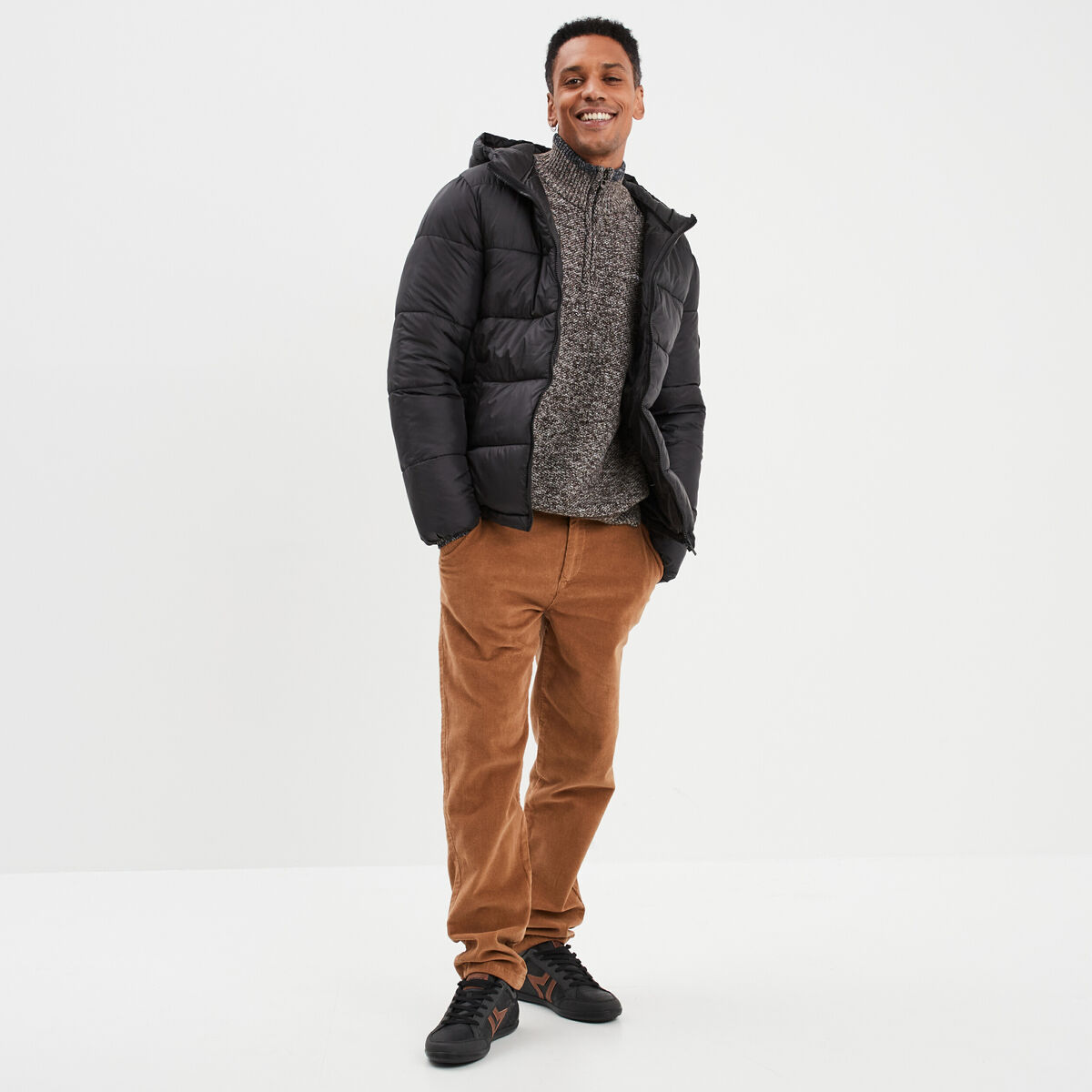 Doudoune doublée zippée à capuche noir homme