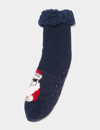 Chaussettes No&euml;l d'int&eacute;rieur doubl&eacute;es bleu gar&ccedil;on