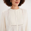 Blouse manches longues galons et fronces ecru femme