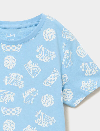 Ensemble pyjama short et t-shirt coton bleu clair gar&ccedil;on