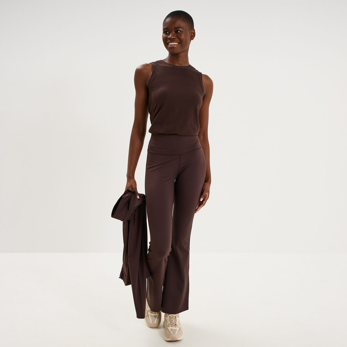 Legging de sport flare taille haute marron fonc&eacute; femme