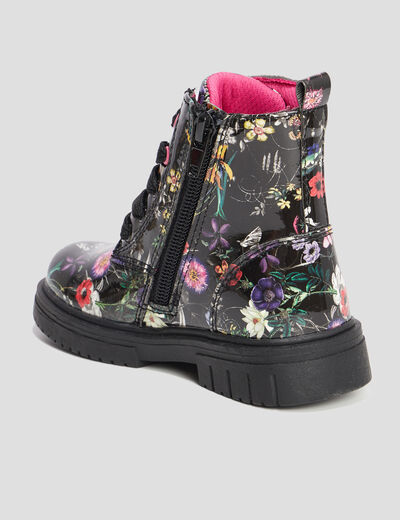 Bottines vernies print fleuri noir fille