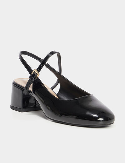 Ballerines &agrave; talons vernies noir femme