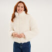 Veste courte fausse fourrure col montant ivoire femme