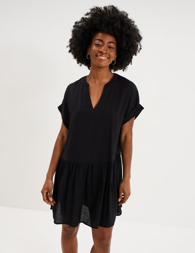 Robe courte fluide bas volants noir femme